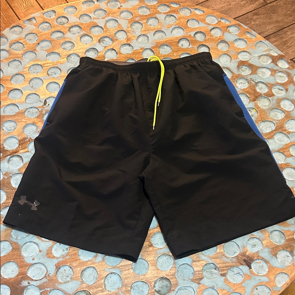 Under Armour Men's Black Shorts with Blue Highlights